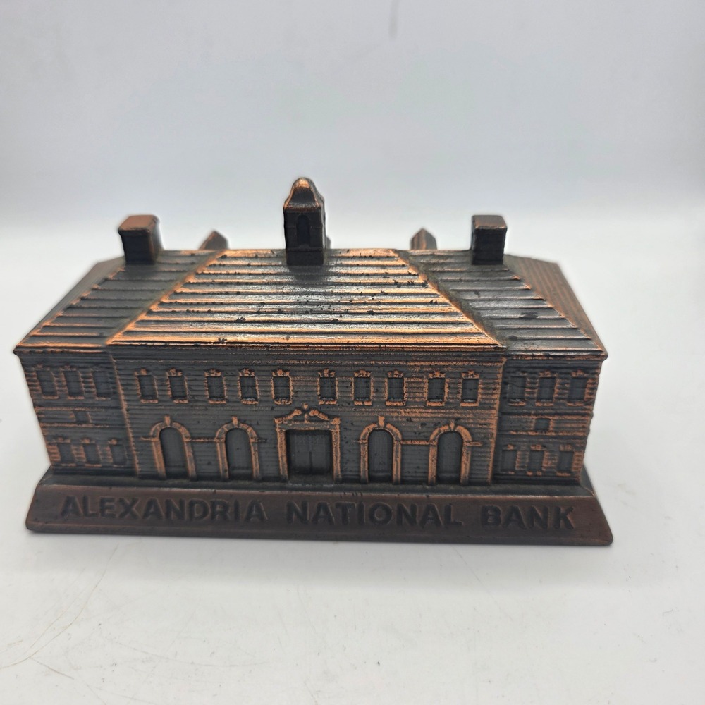 Vintage Banthrico Alexandria National Bank Diecast Metal Copper Coin Bank